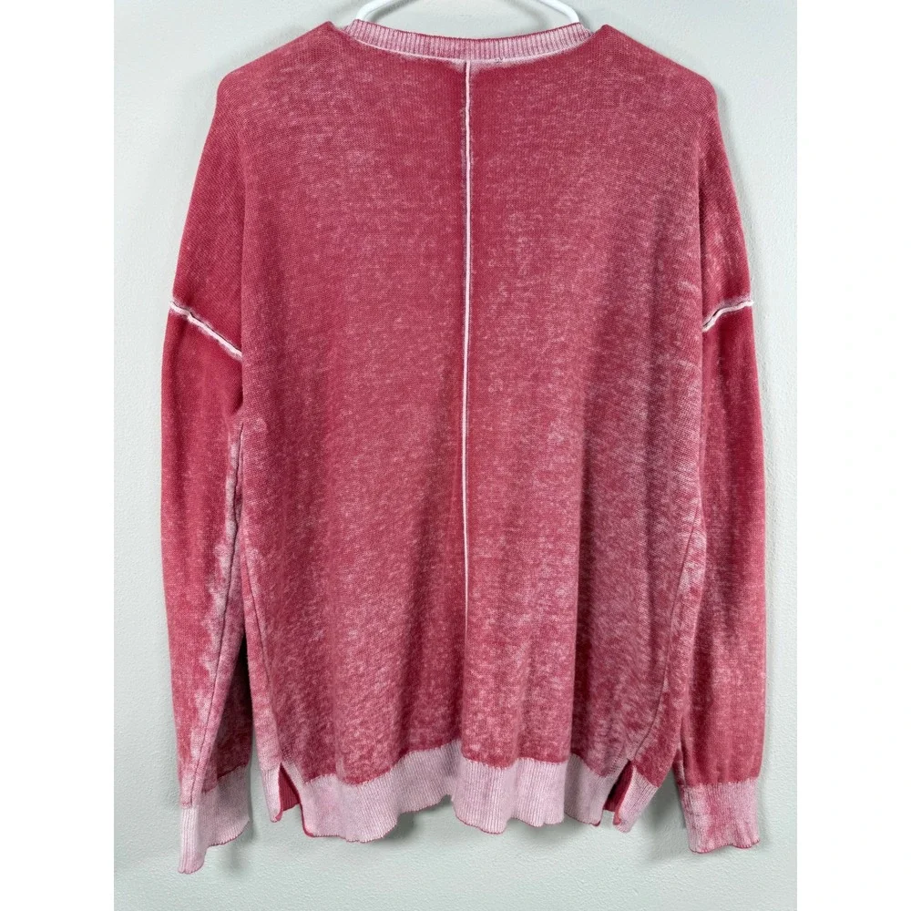 Sundance V-Neck Sweater Cece Women XL Red Cotton Acid Wash Boho Layering Artsy